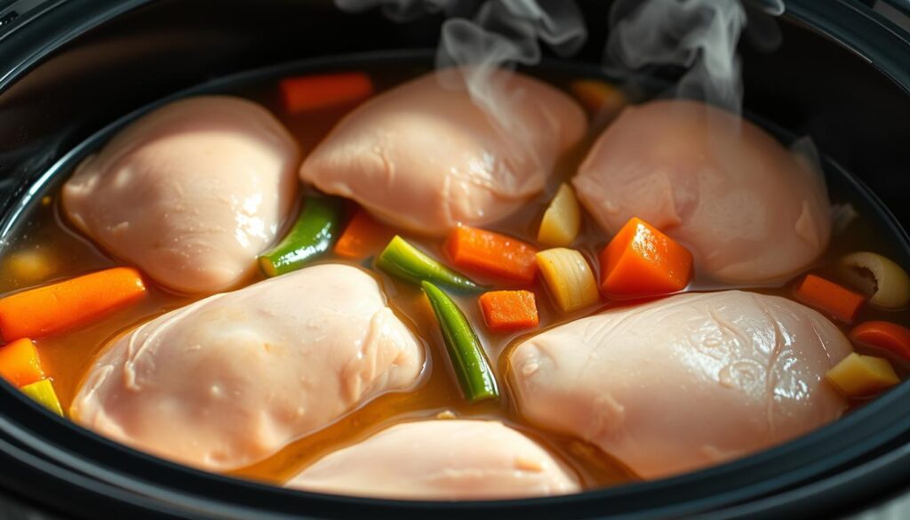 Frozen chicken breast in crockpot