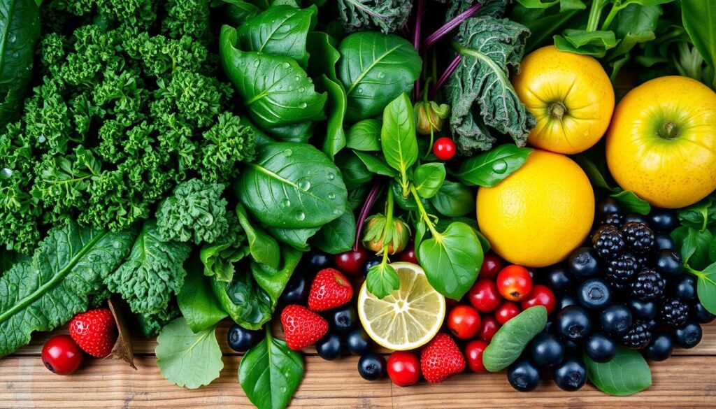 Leafy greens and low-sugar fruits for diabetic juicing